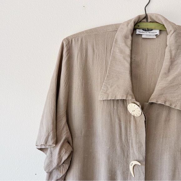 Vintage 90’s women’s tan short sleeve camp‎ oversized sun moon buttons - Picture 1 of 7